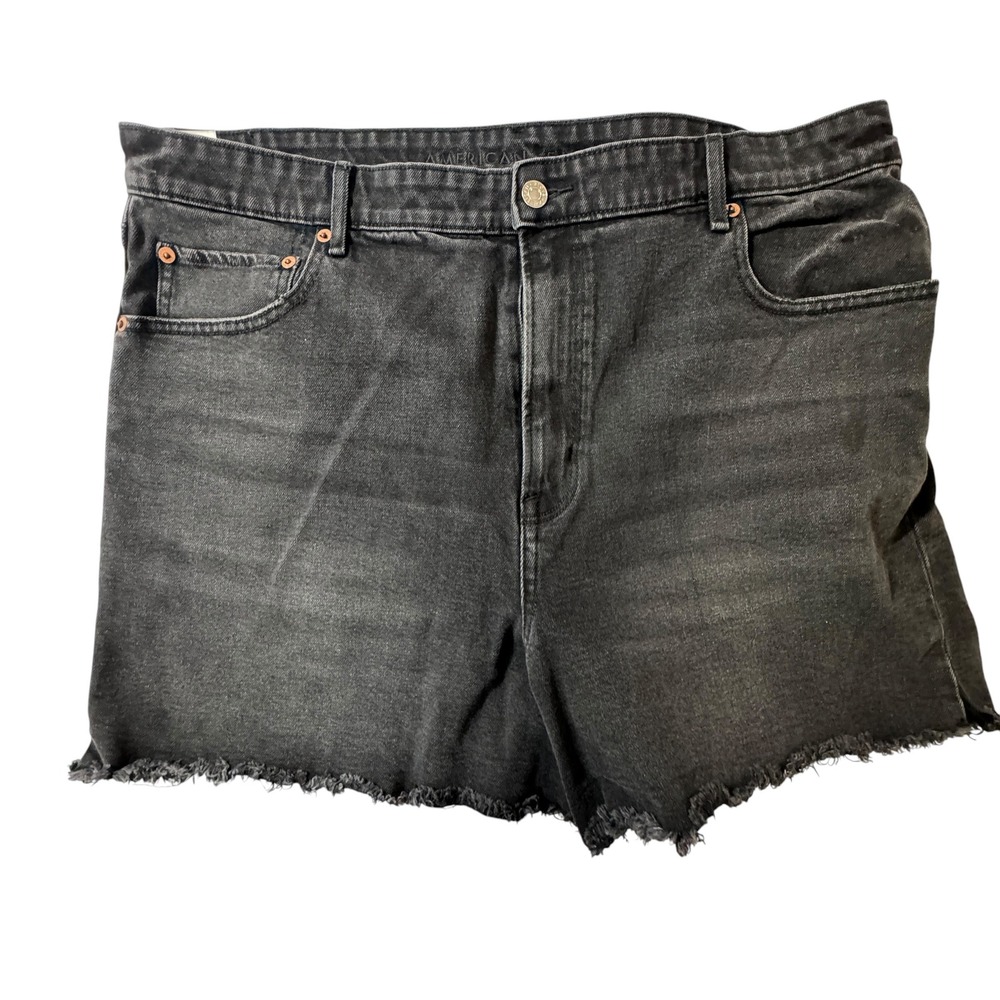 American Eagle Denim Shorts Womens 18 Black Excellent Raw Hem High Waisted